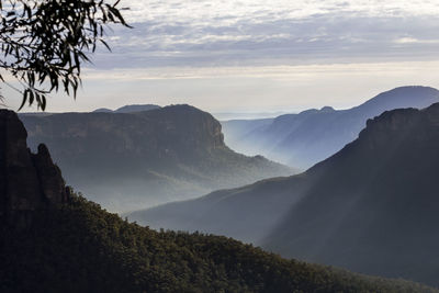 Scenic view of mountains against cloudy sky