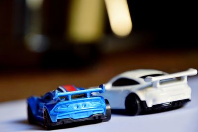 Close-up of toy car on table