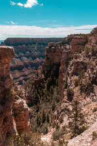 Rock formations on landscape against cloudy sky