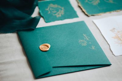 Close-up of envelopes on table