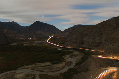 High angle view of road passing through mountains