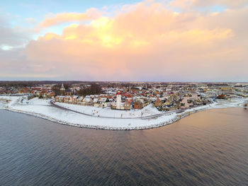 Panoramic view of sea against sky during sunset