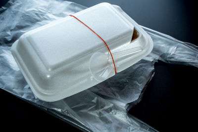 High angle view of ice cream on bottle