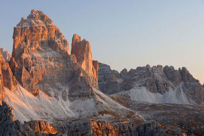 Rock formations on landscape against clear sky