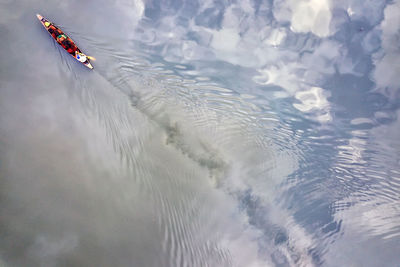 High angle view of boat in lake