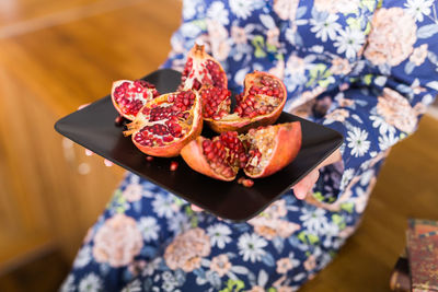 High angle view of fruits on table