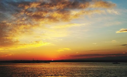 Scenic view of sea against dramatic sky