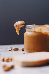 Close-up of peanutbutter on table