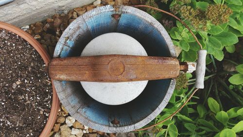 Close-up high angle view of antique washer