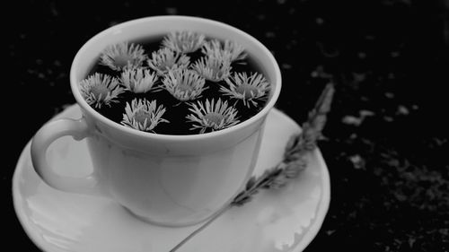 High angle view of cappuccino on table