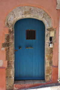Closed door of building