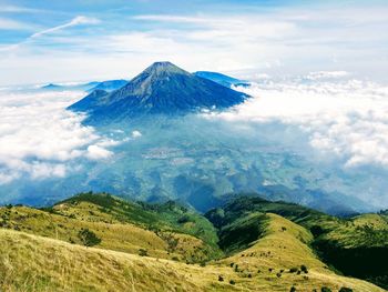 Aerial view of mountains against sky