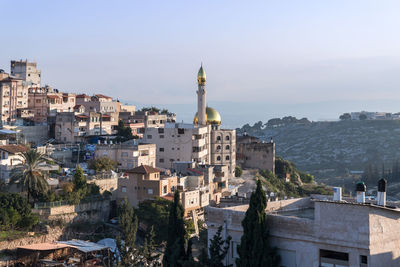 High angle view of buildings in city