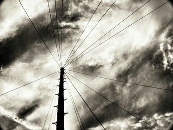 Low angle view of power lines against cloudy sky