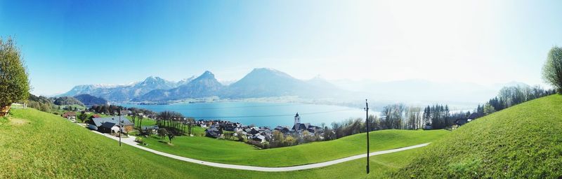 Panoramic shot of countryside landscape against sky