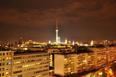 Illuminated cityscape at night