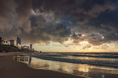 Scenic view of sea against sky during sunset