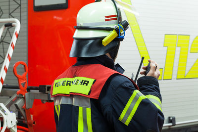 Rear view of firefighter