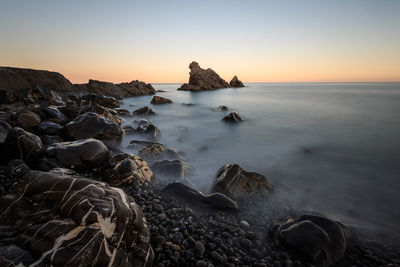 Panoramic view of sea against clear sky