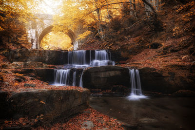 Waterfall in forest during autumn