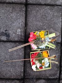 High angle view of flower bouquet