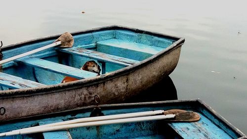 High angle view of boat moored on sea