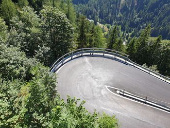 High angle view of road amidst trees in forest