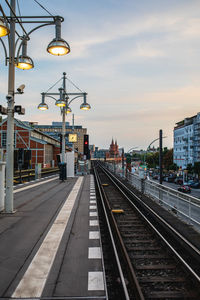 View of railroad station platform in city
