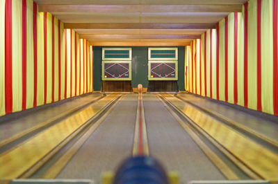 Interior of bowling alley