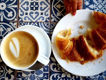 High angle view of breakfast served on table