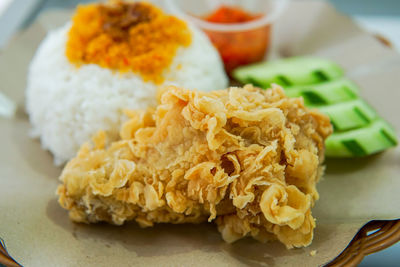 High angle view of food in plate