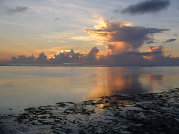 Scenic view of lake at sunset