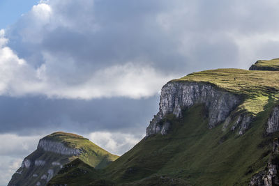 Rock formations on mountain against sky