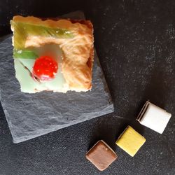 High angle view of food in plate on table