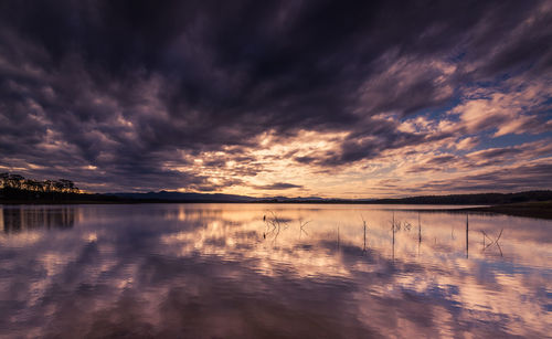 Scenic view of lake against sky during sunset