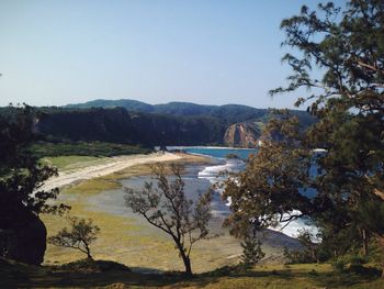 Scenic view of calm sea against clear sky