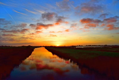 Scenic view of lake against sky during sunset