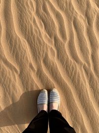 Low section of woman standing on sand