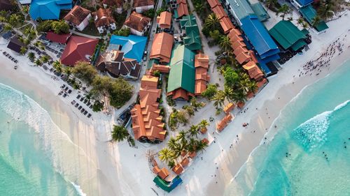 High angle view of buildings in city