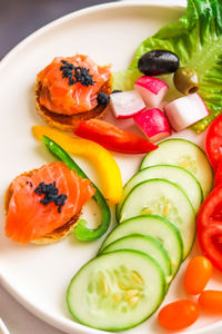 High angle view of food in plate