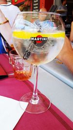 Close-up of beer glass on table at restaurant