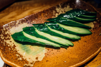 High angle view of breakfast served on table