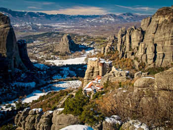 Scenic view of kalabaka during winter