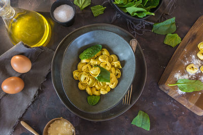 High angle view of food on table