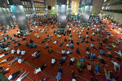 High angle view of people sitting in stadium