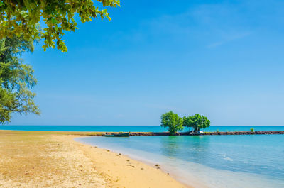 Scenic view of sea against blue sky