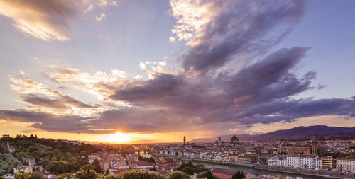 View of cityscape against cloudy sky