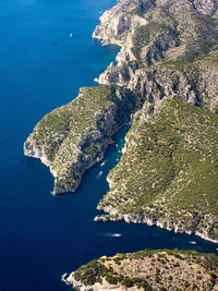 High angle view of rock formation in sea