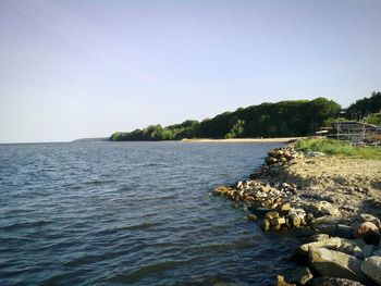 Scenic view of sea against clear sky