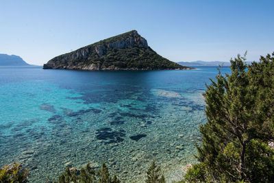 Scenic view of sea against clear blue sky